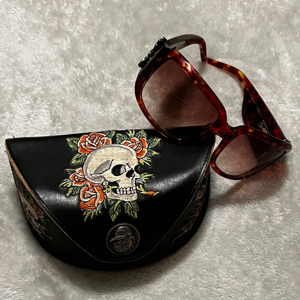 RARE/ED HARDY TATTOO Sunglasses Black Skull & Roses EHS001 Crystals W/Case - Picture 7 of 16